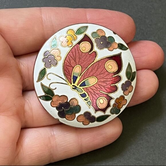 Vintage Enamel Cloisonne Butterfly Pin 1 5/8 - Picture 6 of 6